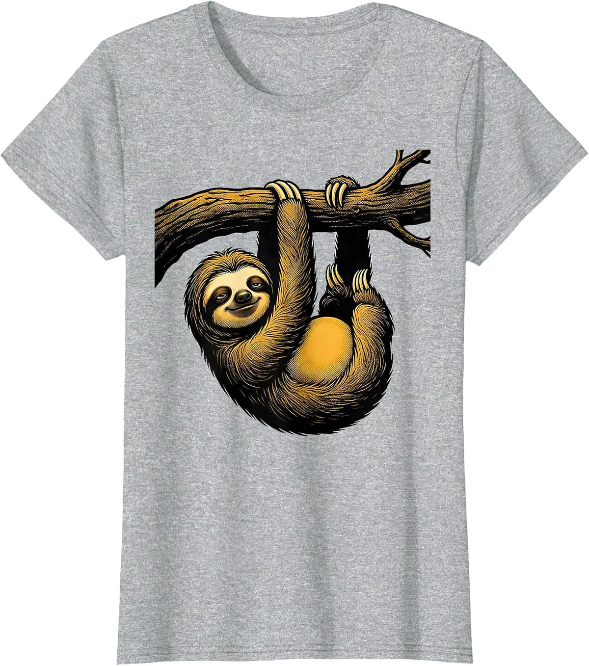 Lazy Sloth Hanging From Branch Graphic T-Shirt - Heather Grey
