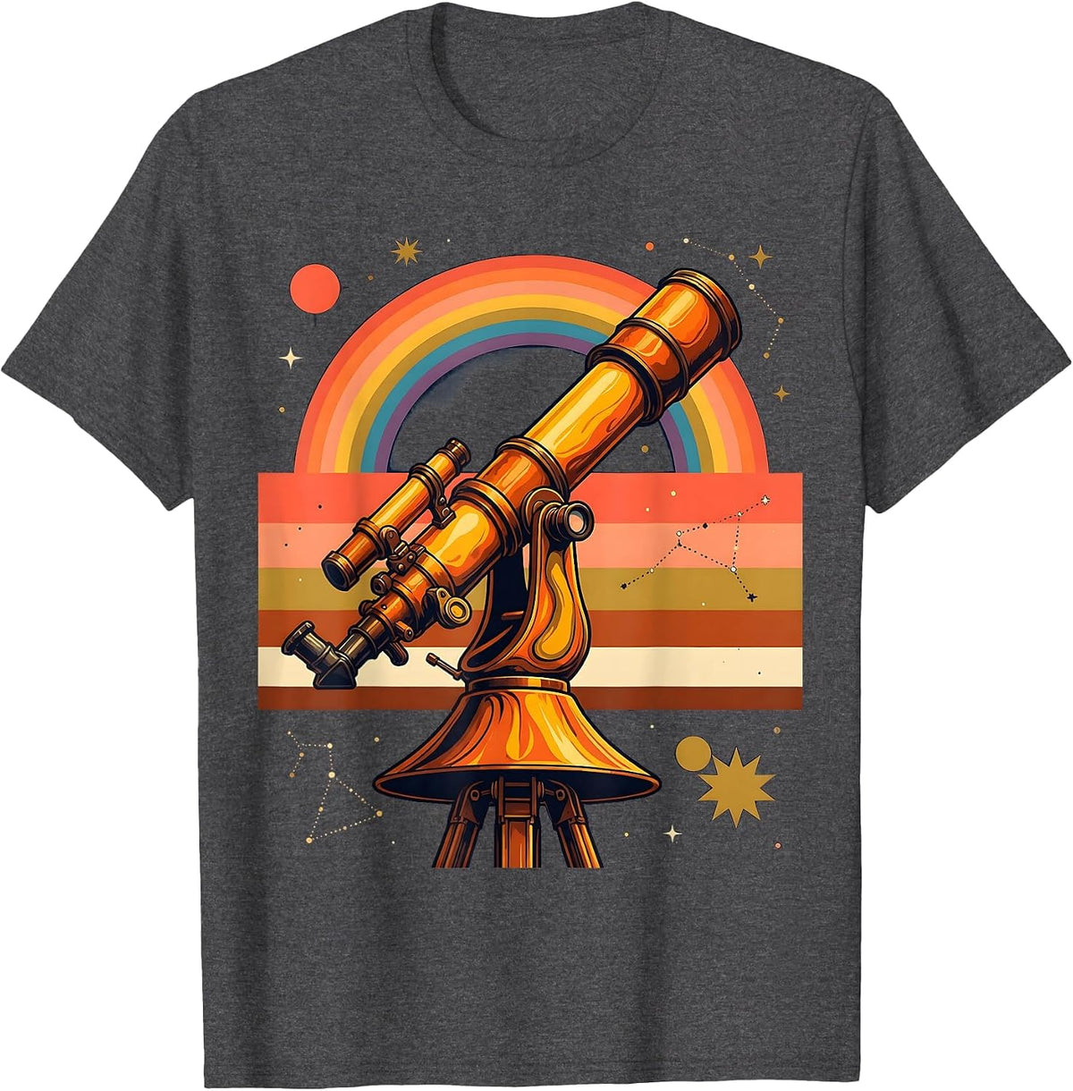 Stargazing Telescope Night Sky Illustration T-Shirt - Dark Heather Grey