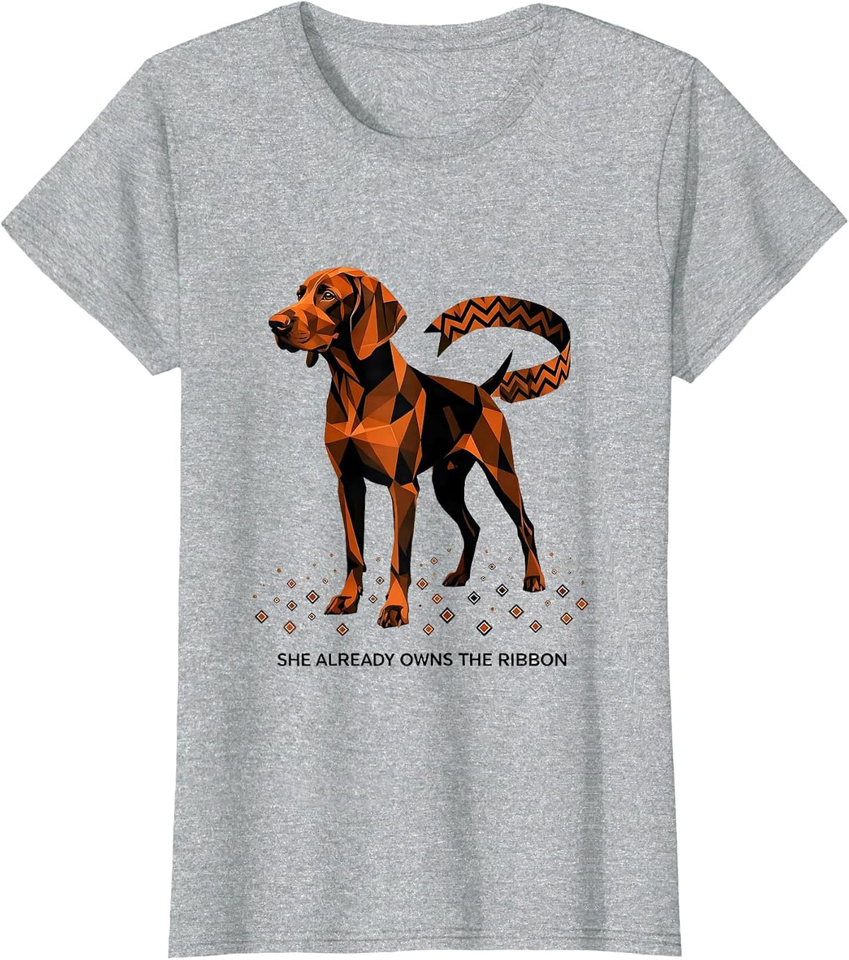 Women's She Already Owns The Ribbon Geometric Vizsla Christmas Dog T-Shirt - Heather Grey