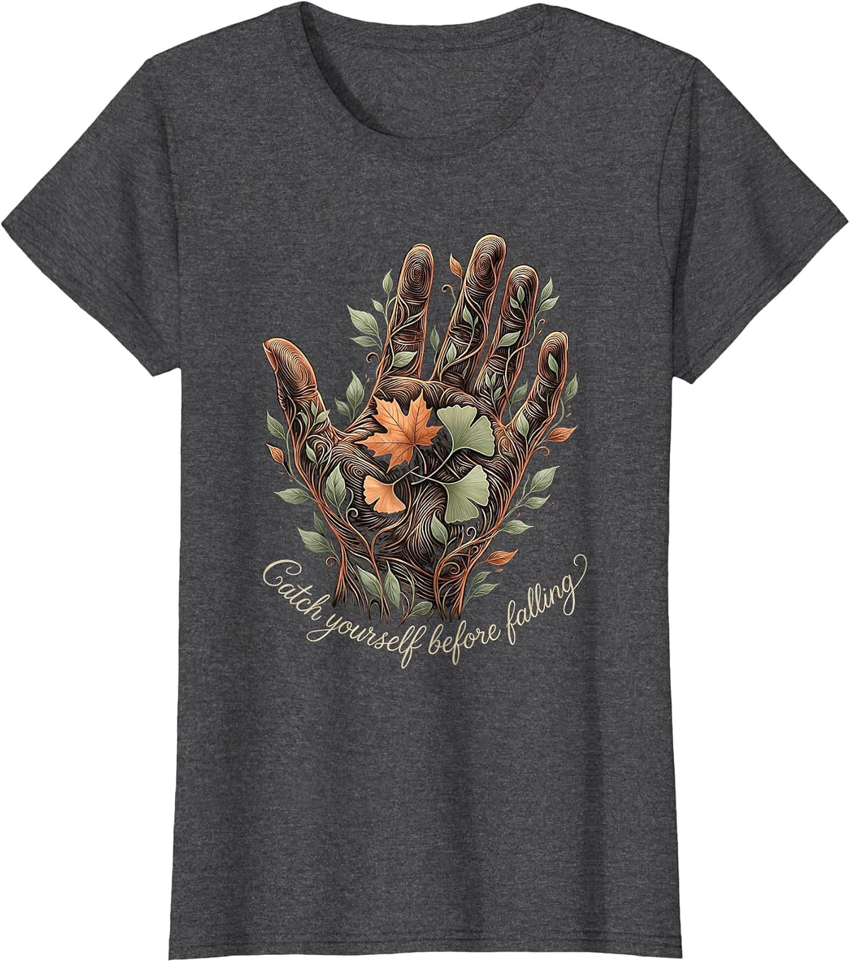 Women's Catch Yourself Before Falling Fall Prevention Design T-Shirt - Dark Heather Grey