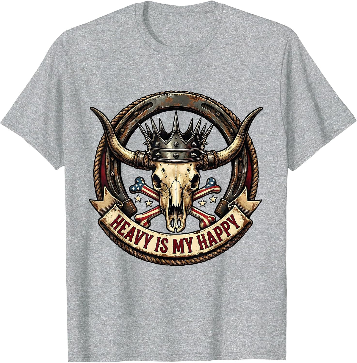 Men's Heavy Is My Happy Heavy Metal Music Design T-Shirt - Heather Grey