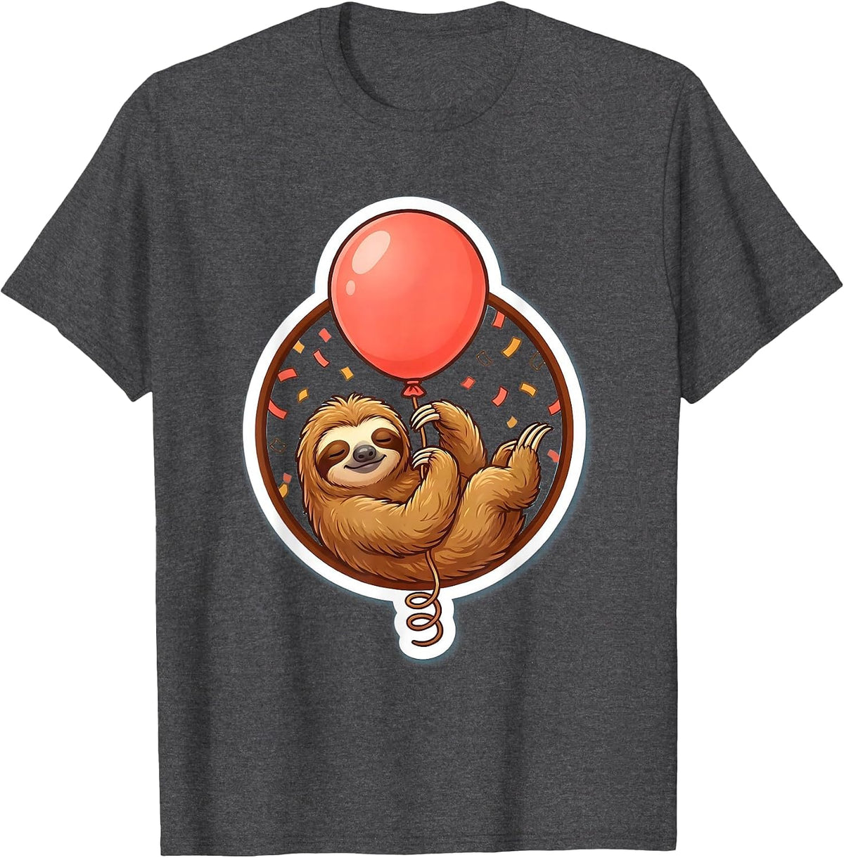 Sloth Birthday Balloon Hanging Cute Funny Gift T-Shirt - Dark Heather Grey