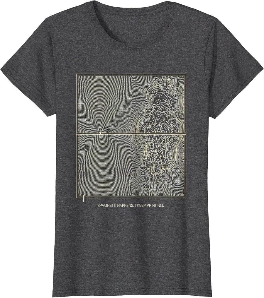 Women's Spaghetti Happens I Keep Printing Funny 3D Printer Geek Gift T-Shirt - Dark Heather Grey
