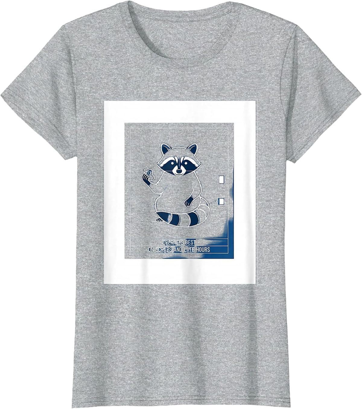 Women's Operates Best On Scraps And Late Hours Funny Raccoon Trash T-Shirt - Heather Grey