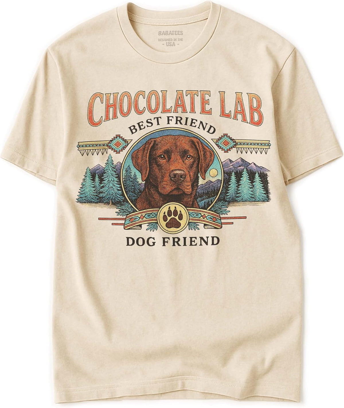 Dog Breed Tshirt for Men & Women - Wilderness Artwork - 100% Natural, Raw, Undyed, Heavyweight Cotton - Chocolate Lab