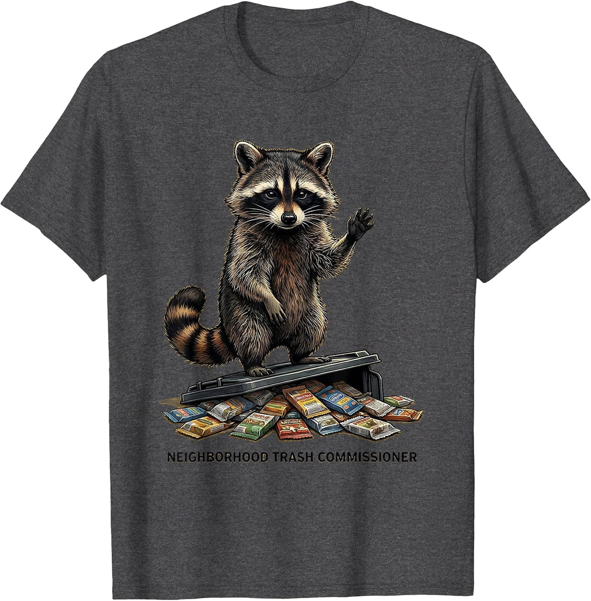 Men's Neighborhood Trash Commissioner Funny Raccoon Animal Humor T-Shirt - Dark Heather Grey