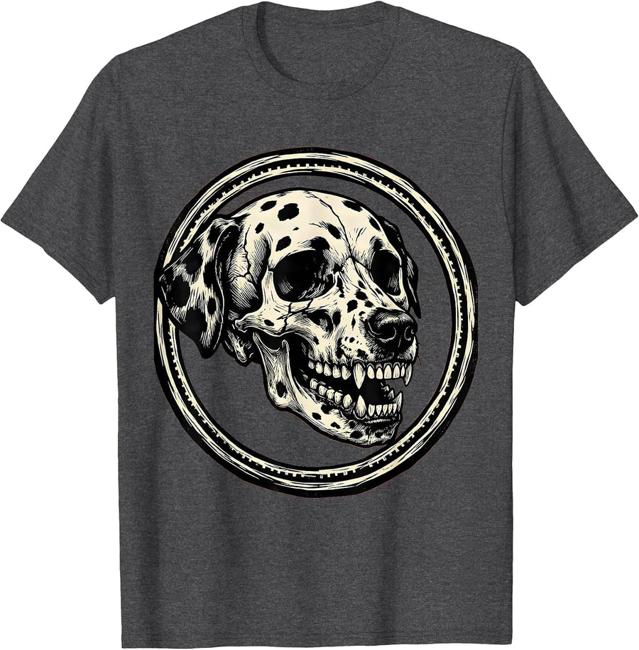 Men's Snarling Dalmatian Skull Spotted Dark Art Design T-Shirt - Dark Heather Grey