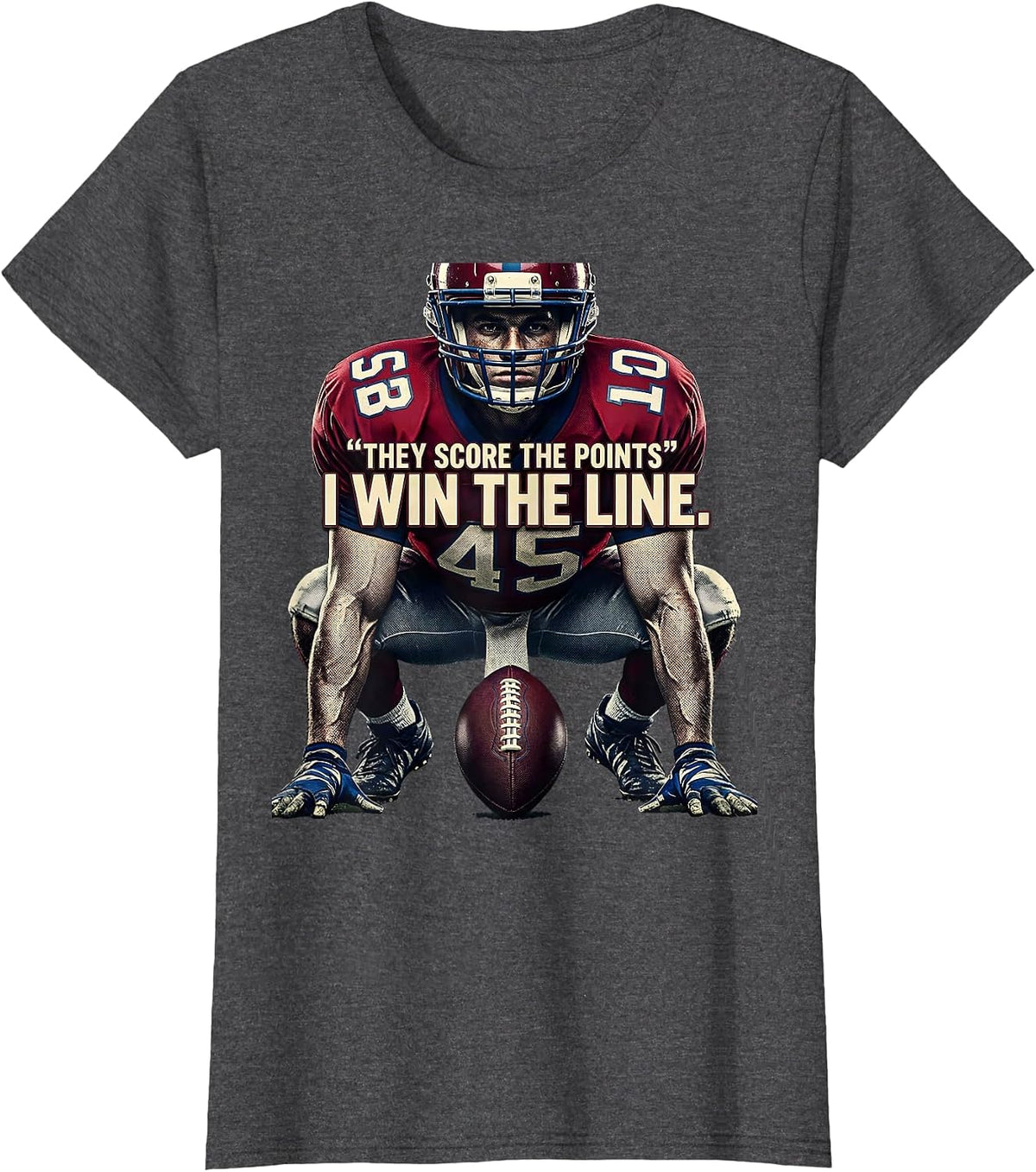 Women's They Score The Points I Win The Line Funny Football Lineman T-Shirt - Dark Heather Grey