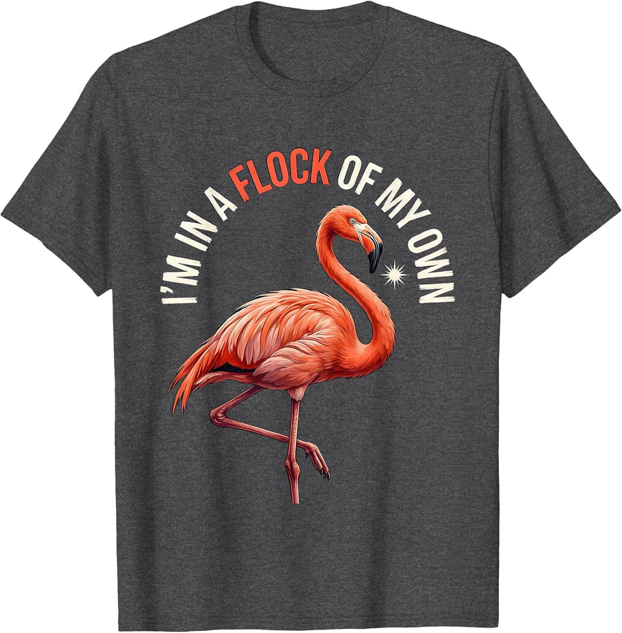 Men's I'm In A Flock Of My Own Pink Flamingo Novelty Humor Gift T-Shirt - Dark Heather Grey