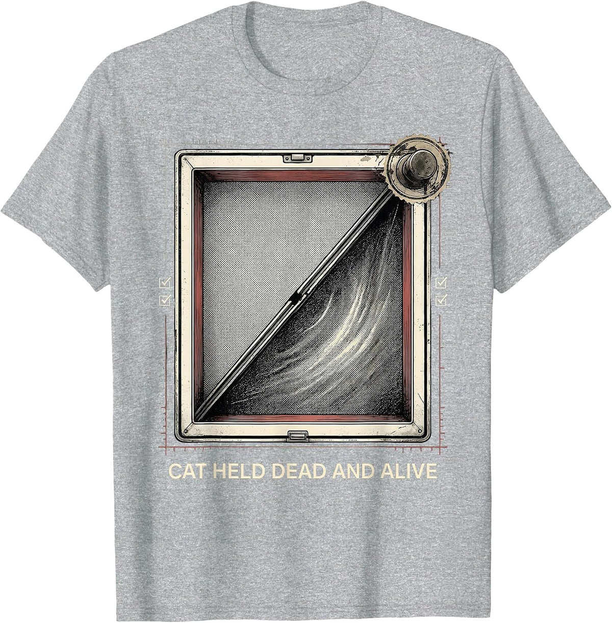 Men's Cat Held Dead And Alive Funny Quantum Physics Science Humor T-Shirt - Heather Grey