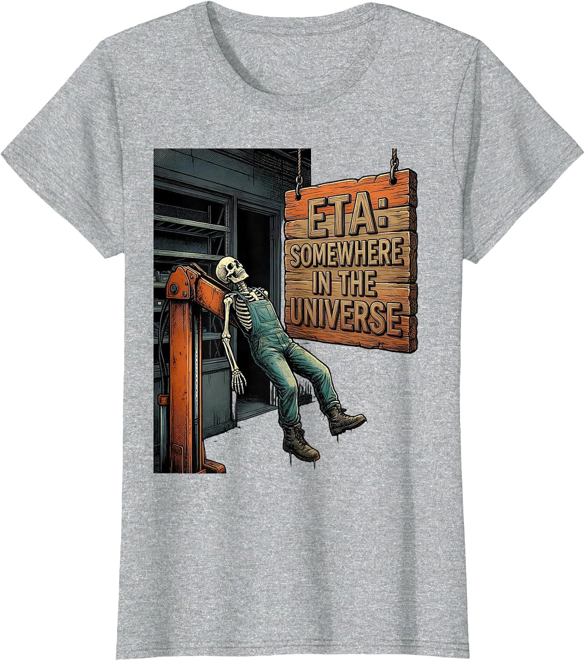Women's ETA: Somewhere In The Universe Funny Mechanic Auto Repair T-Shirt - Heather Grey