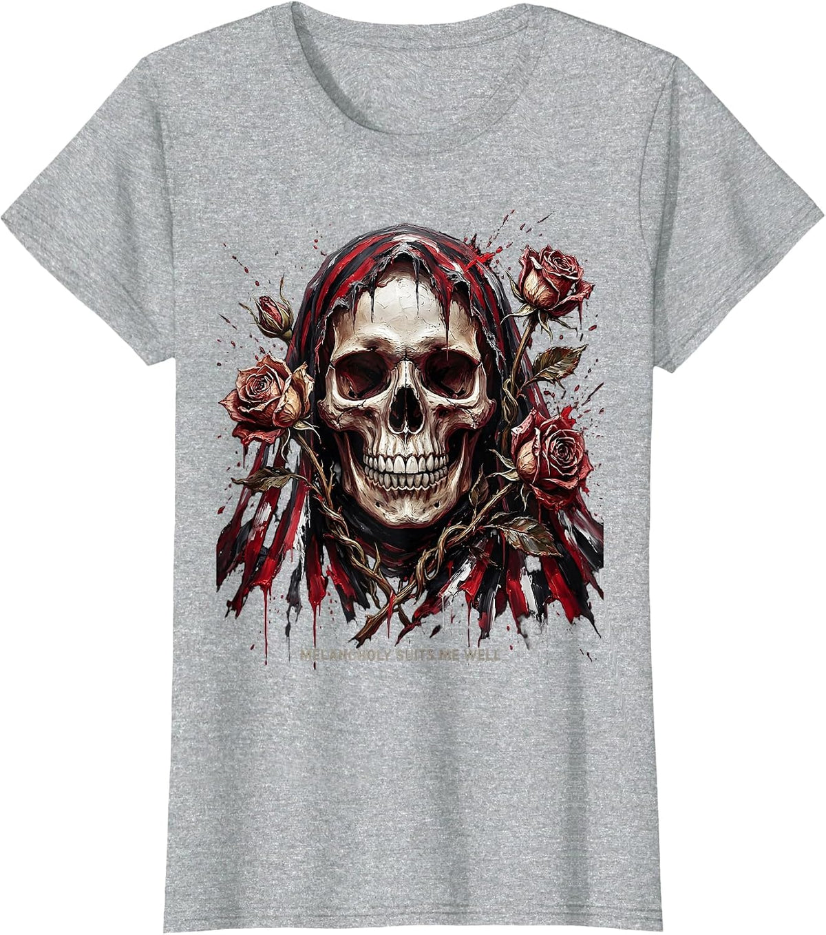 Melancholy Suits Me Well Goth Dark Aesthetic Design T-Shirt - Heather Grey