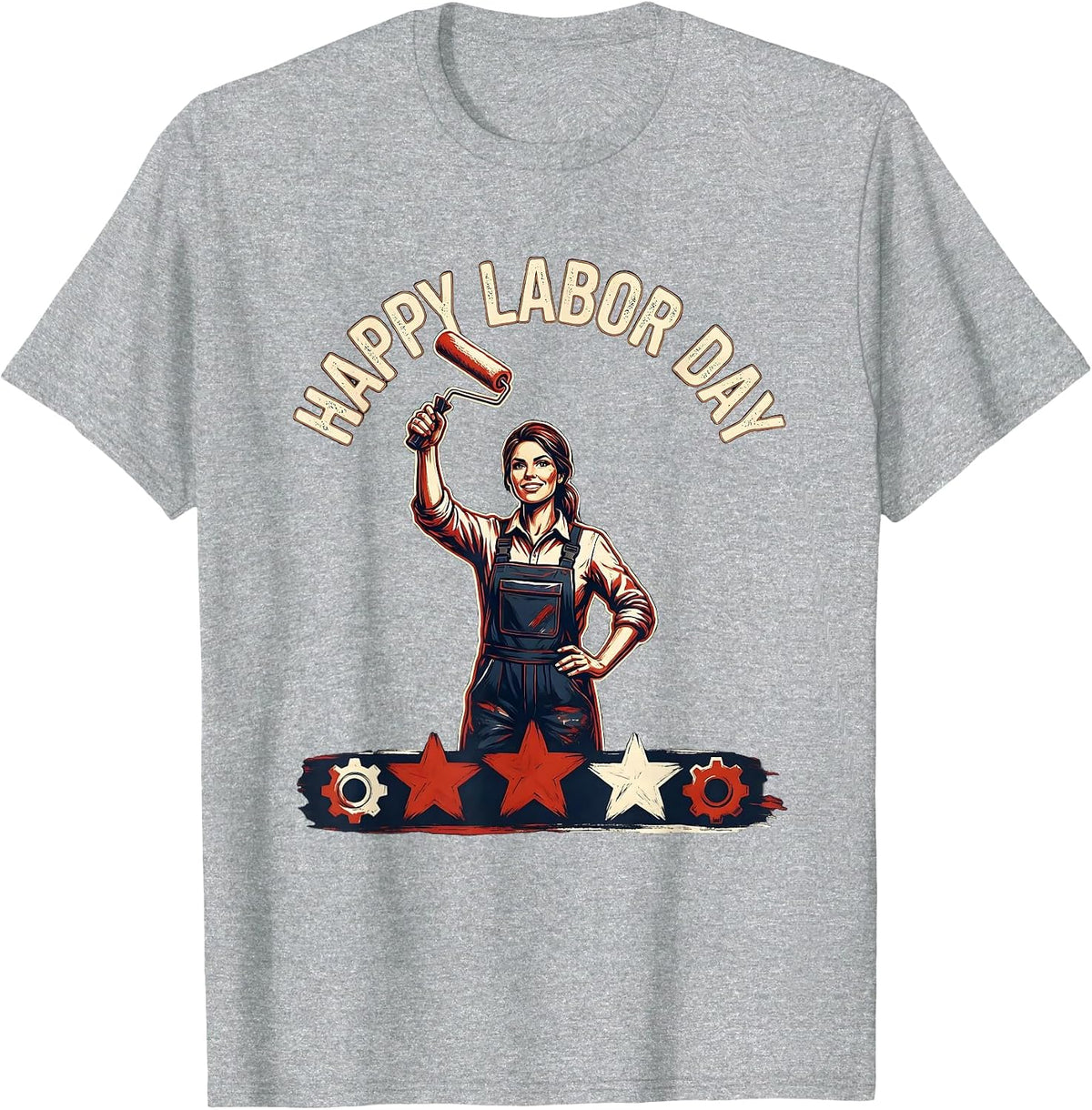 Men's Happy Labor Day Patriotic Woman Emblem Labor Day Weekend T-Shirt - Heather Grey