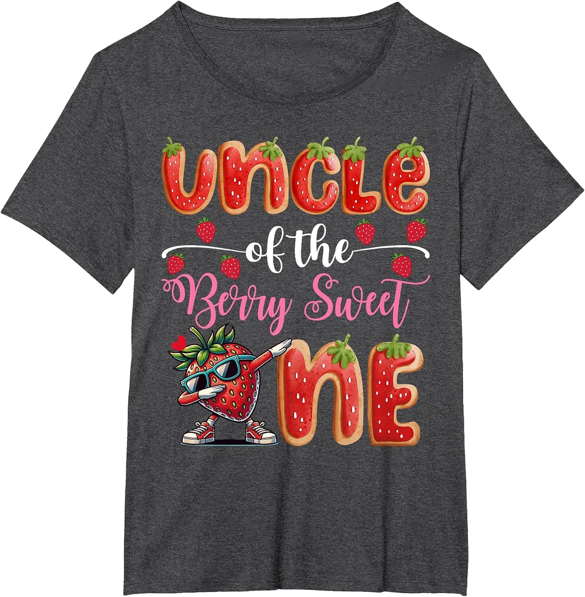 Uncle of The Berry Sweet One Strawberry Cookies 1St Bday T-Shirt - Dark Heather Grey