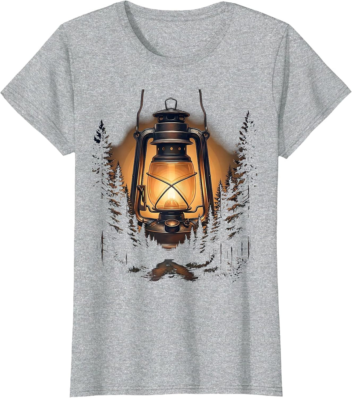 Women's Lantern Glow Dark Forest Path Faith Over Fear T-Shirt - Heather Grey