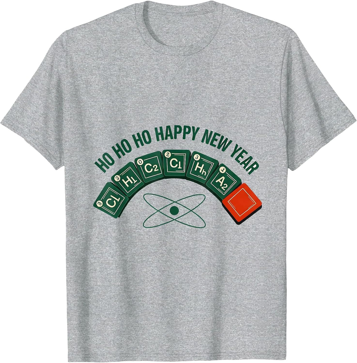 Men's Ho Ho Ho Happy New Year Funny Periodic Table Chemistry Pun T-Shirt - Heather Grey