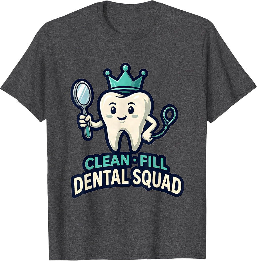 Men's Clean Fill Dental Squad Funny Dentist Dental Hygienist Humor T-Shirt - Dark Heather Grey