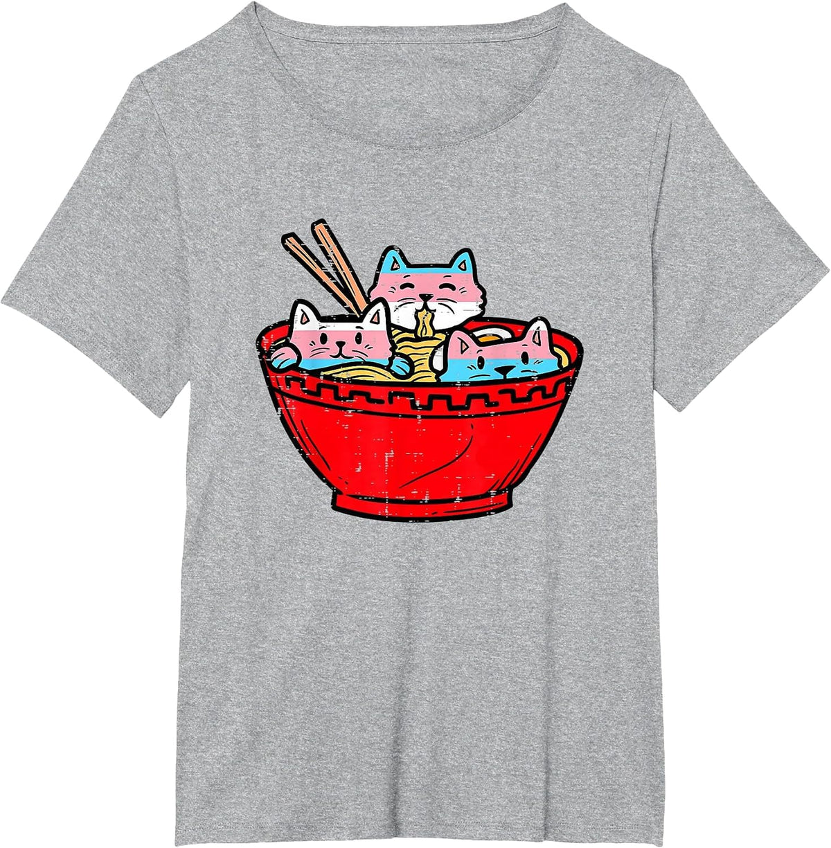 Ramen Cats Transgender Trans Pride Flag Japanese Noodle Food T-Shirt - Heather Grey