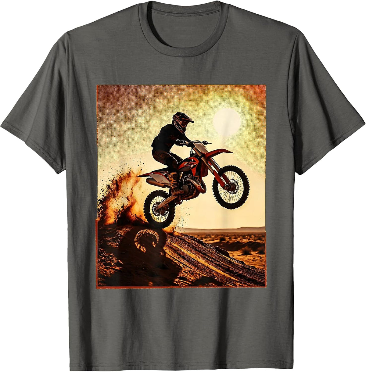 Dirt Bike Desert Ramp Launch Graphic Tee T-Shirt - Asphalt Grey
