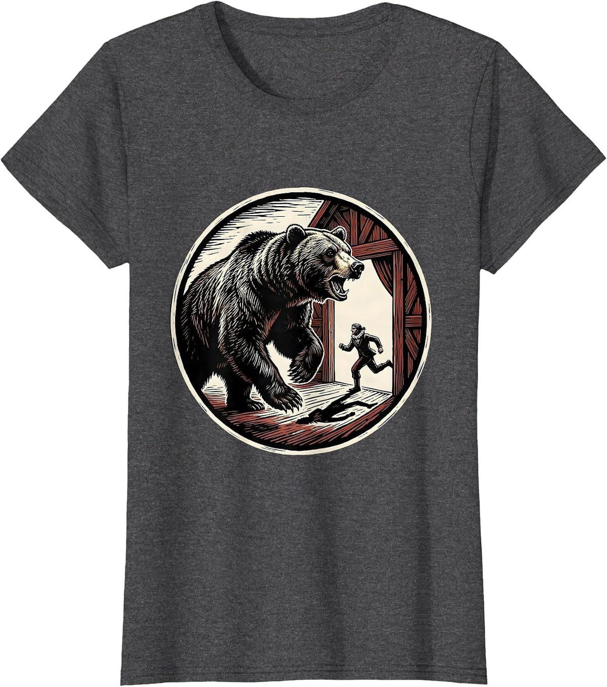 Women's Charging Bear Linocut Theatre Humor Shakespeare Fan T-Shirt - Dark Heather Grey