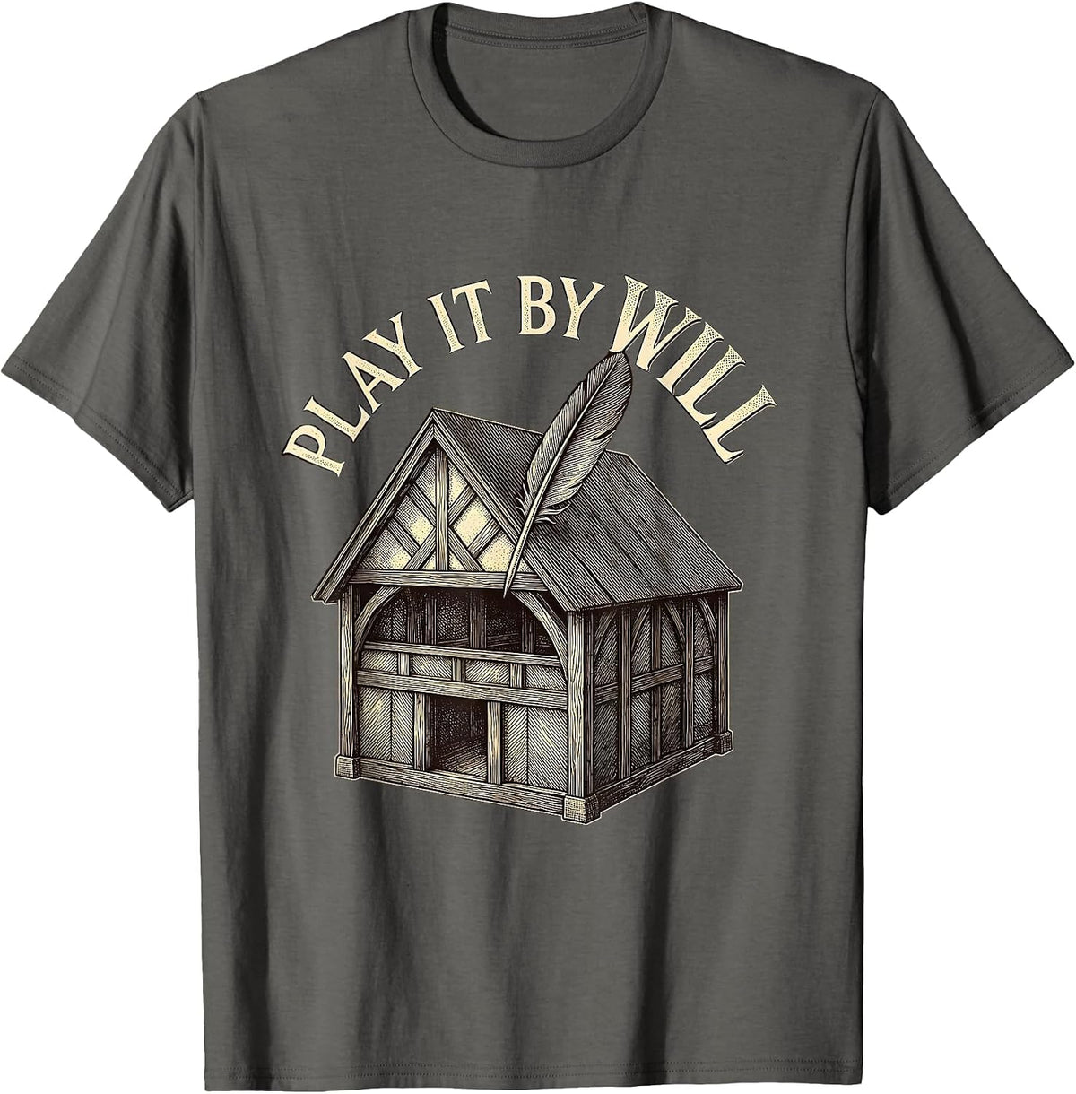 Play It By Will Crosshatch Vintage Shakespeare Literary T-Shirt - Asphalt Grey