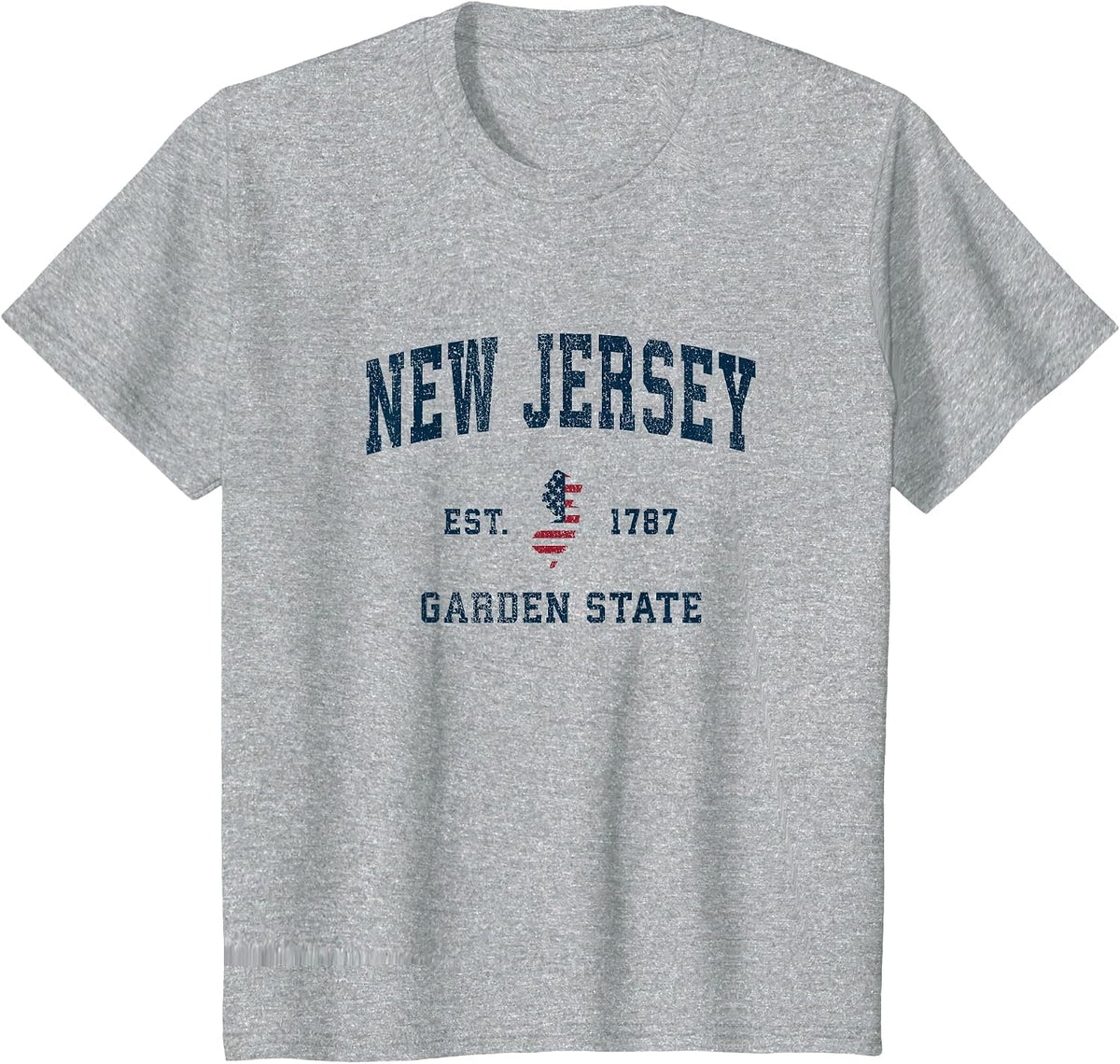 New Jersey Vintage American Flag USA Sports Design T-Shirt - Heather Grey