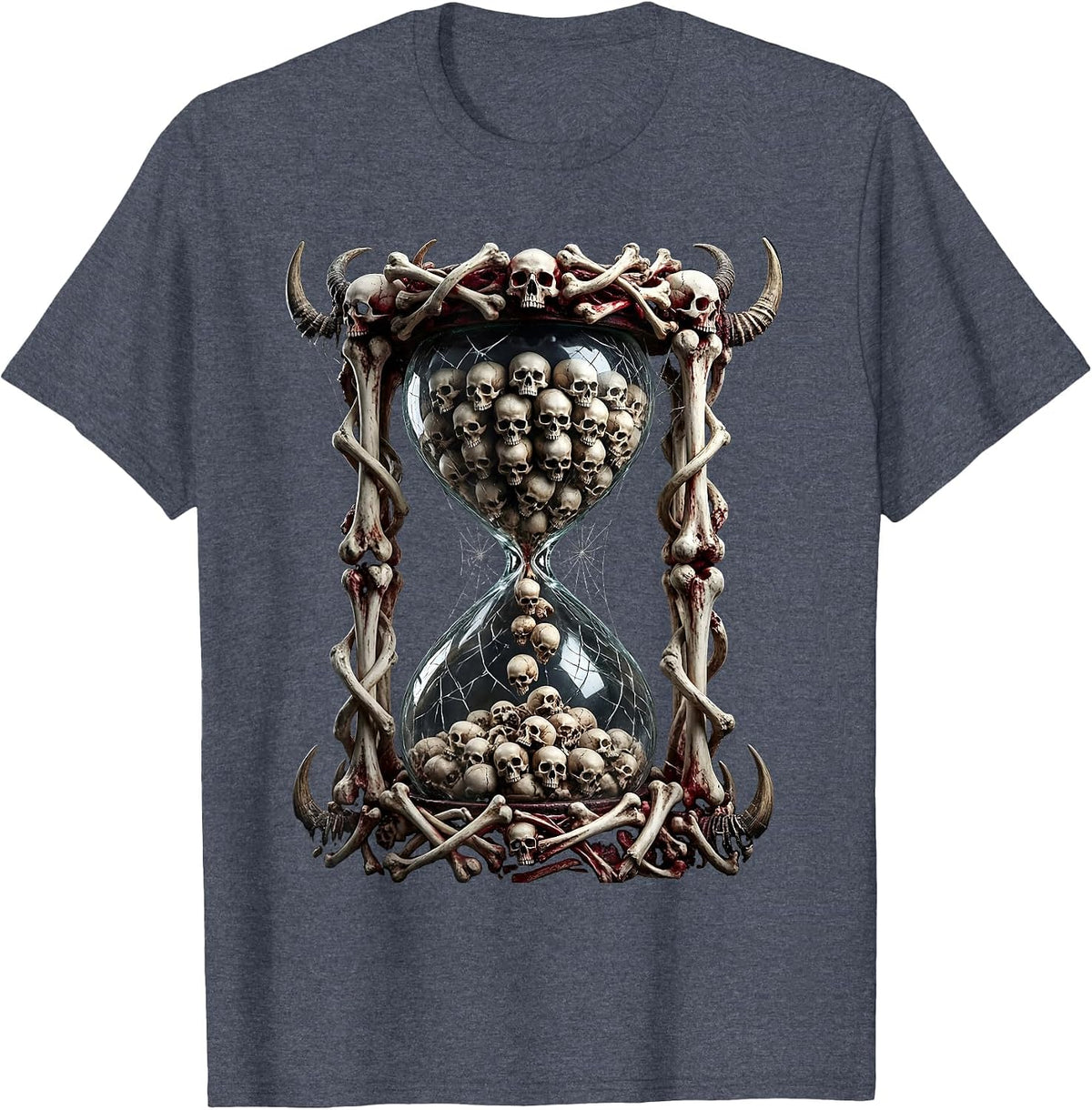 Skull Hourglass Metal Band Graphic Design T-Shirt - Heather Blue