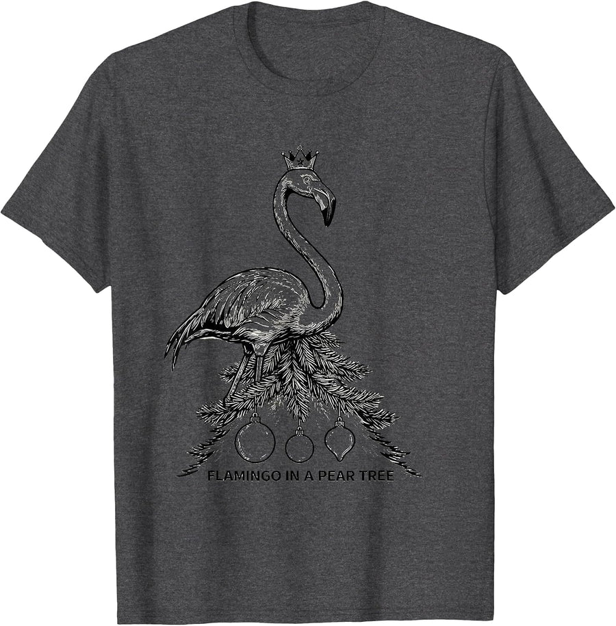 Men's Flamingo In A Pear Tree Funny Pink Flamingo Tropical T-Shirt - Dark Heather Grey