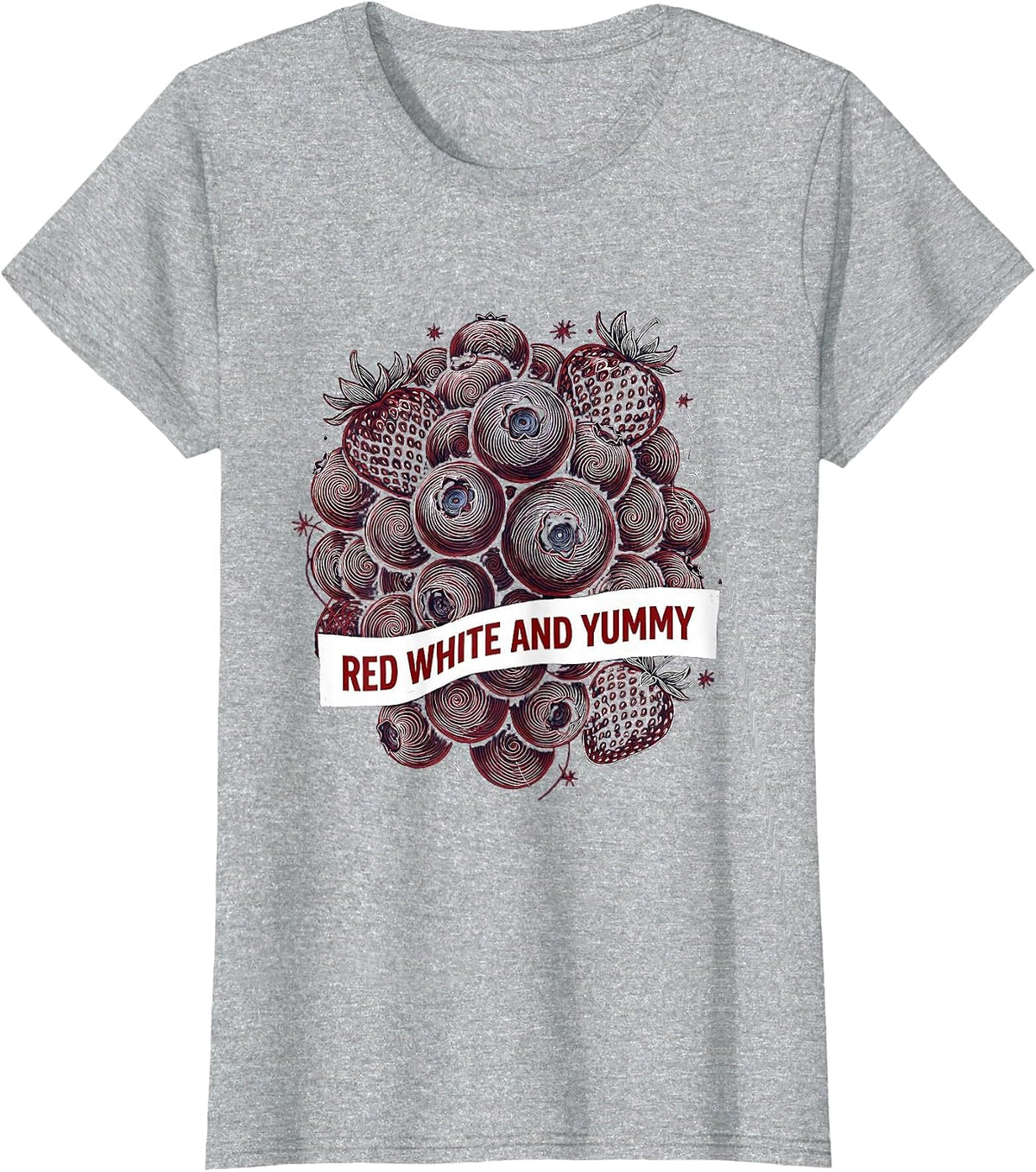 Red White and Blueberries Patriotic Foodie Design T-Shirt - Heather Grey