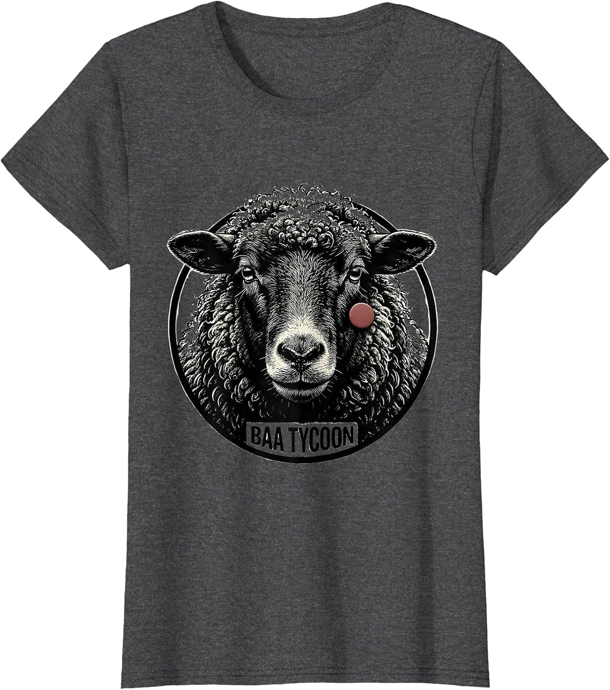 Women's Baa Tycoon Funny Farm Animal Photo Humor Sheep Lover T-Shirt - Dark Heather Grey