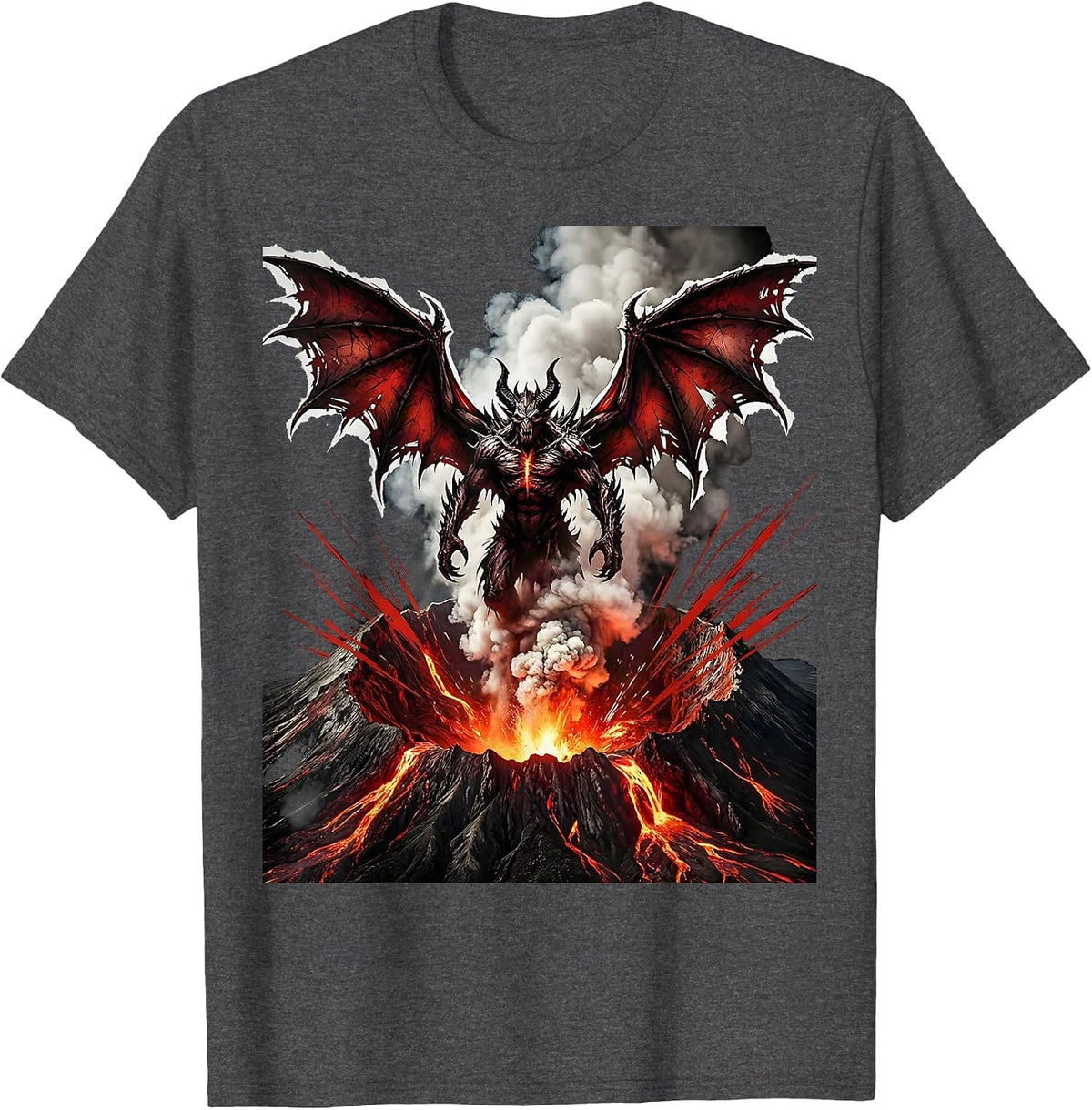 Men's Demon Wings Volcanic Crater Metal Graphic T-Shirt - Dark Heather Grey