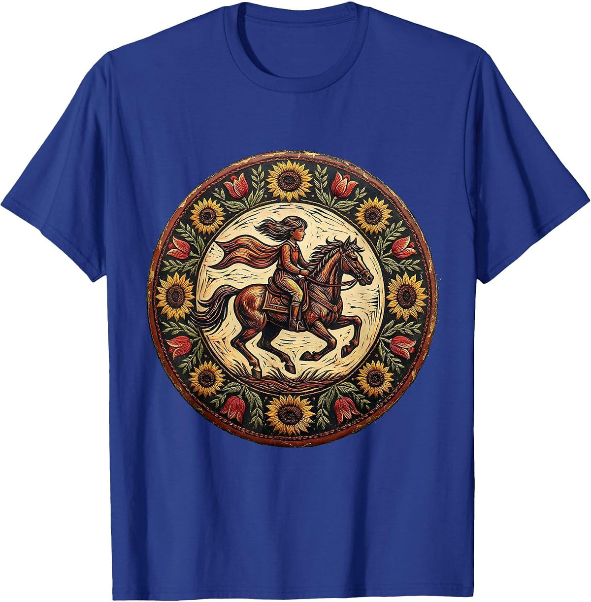 Patriotic Horse Rider with Streaming Flag T-Shirt - Royal Blue