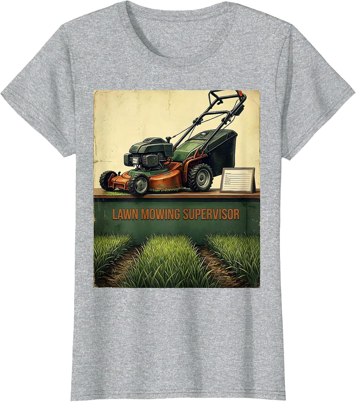 Women's Lawn Mowing Supervisor Vintage Funny Dad Gift T-Shirt - Heather Grey