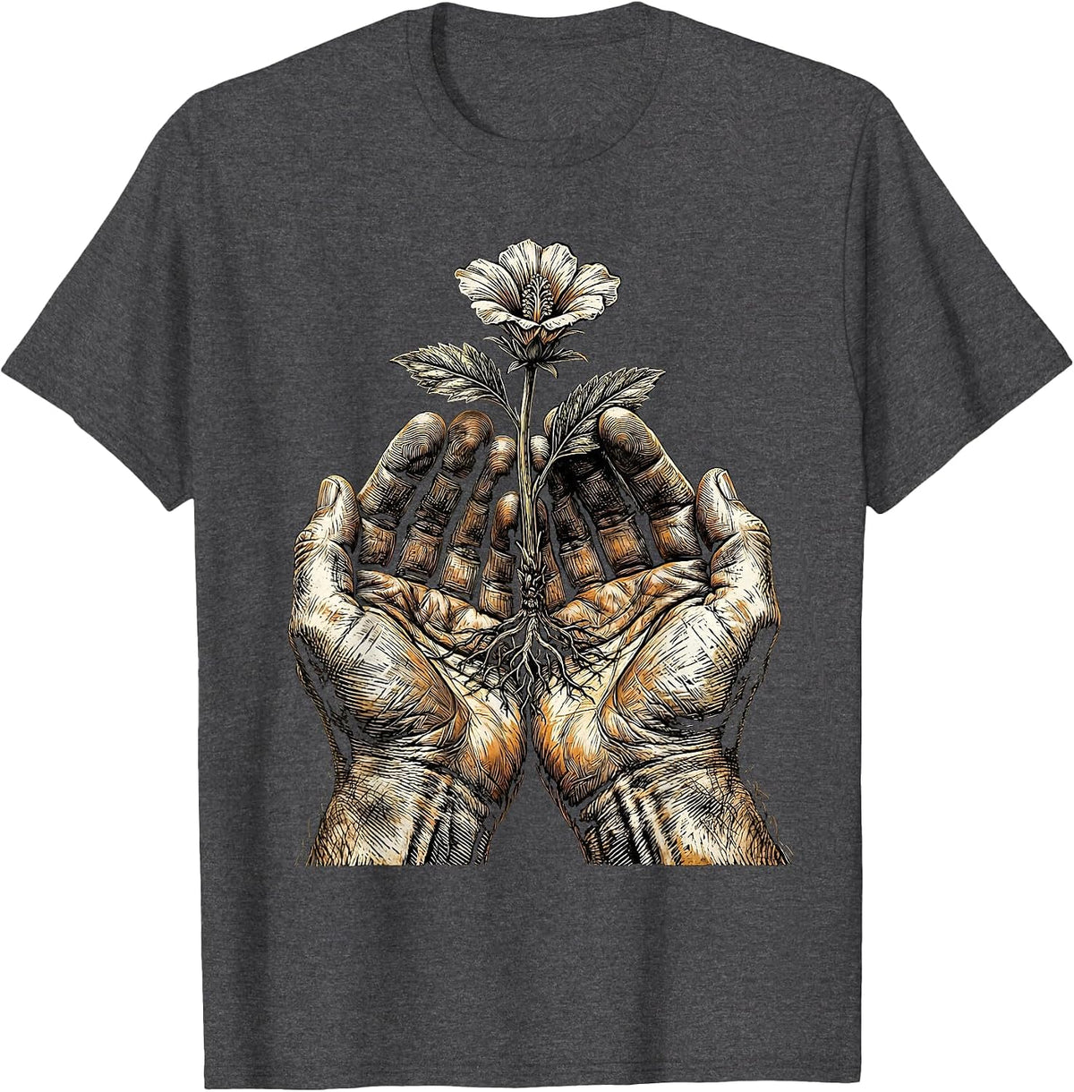 Labor Day Blooming Hands Graphic Design T-Shirt - Dark Heather Grey