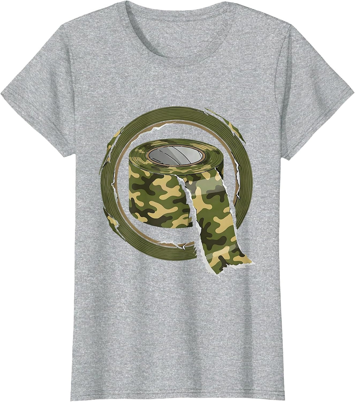 Women's Camo Duck Tape Roll Unrolling Graphic Tee T-Shirt - Heather Grey