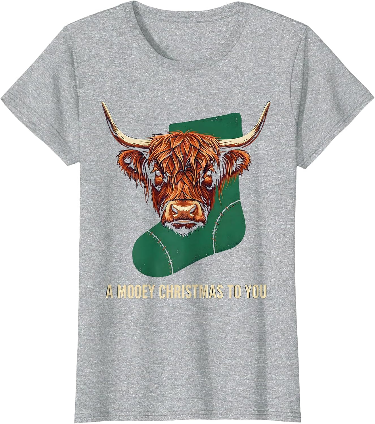 A Mooey Christmas To You Funny Highland Cow Farm Animal T-Shirt - Heather Grey