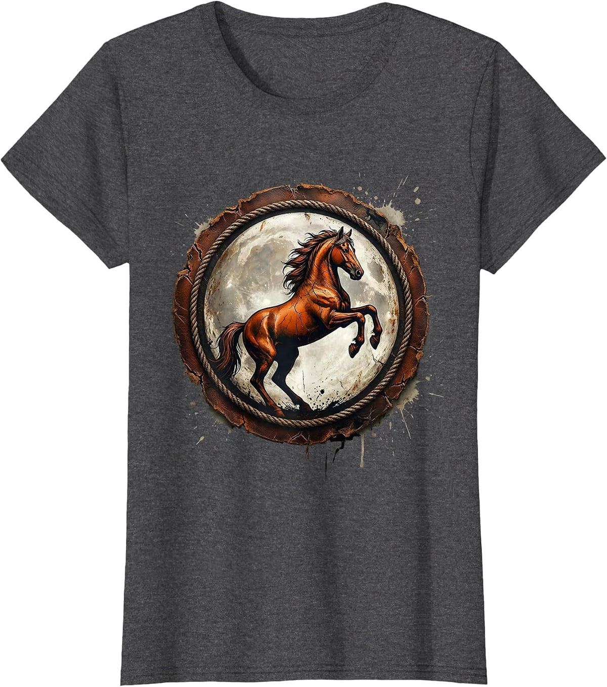 Women's Rearing Horse Full Moon Western Night Sky T-Shirt - Dark Heather Grey