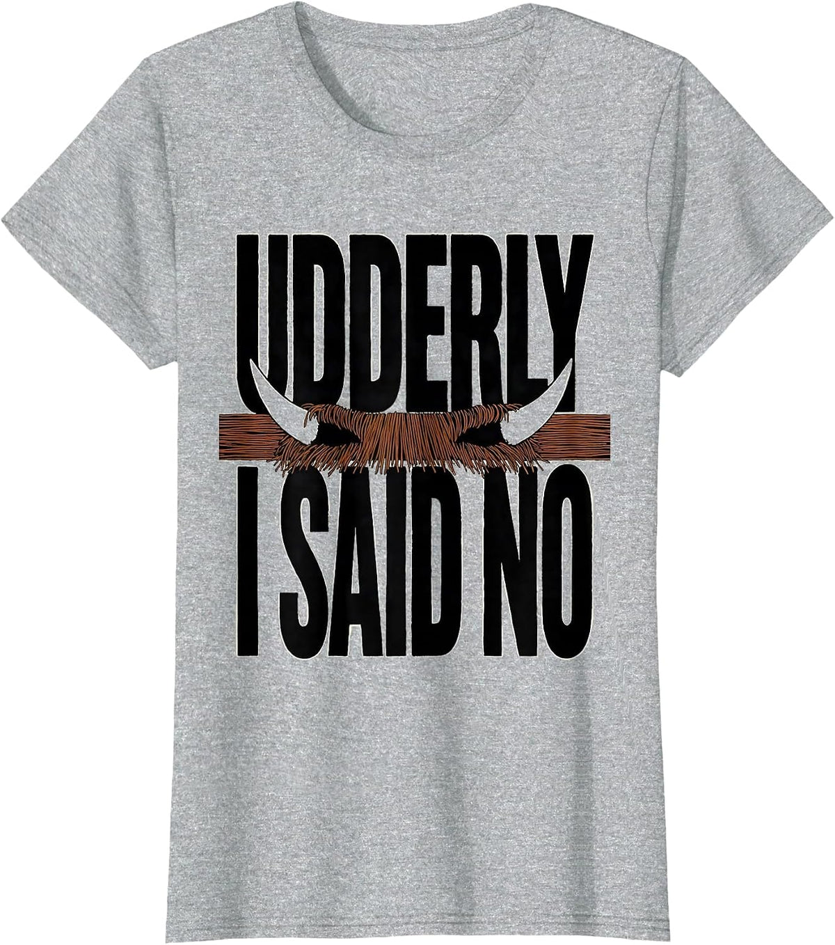 Udderly I Said No Funny Highland Cow Sarcastic Animal Lover T-Shirt - Heather Grey