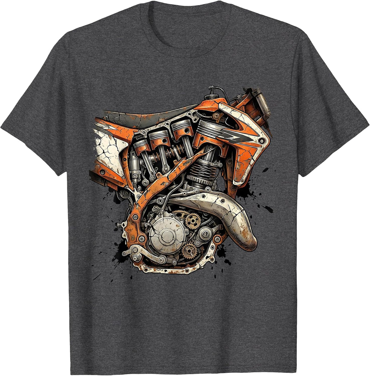 Dirt Bike Engine Cutaway Cross-Section Graphic T-Shirt - Dark Heather Grey