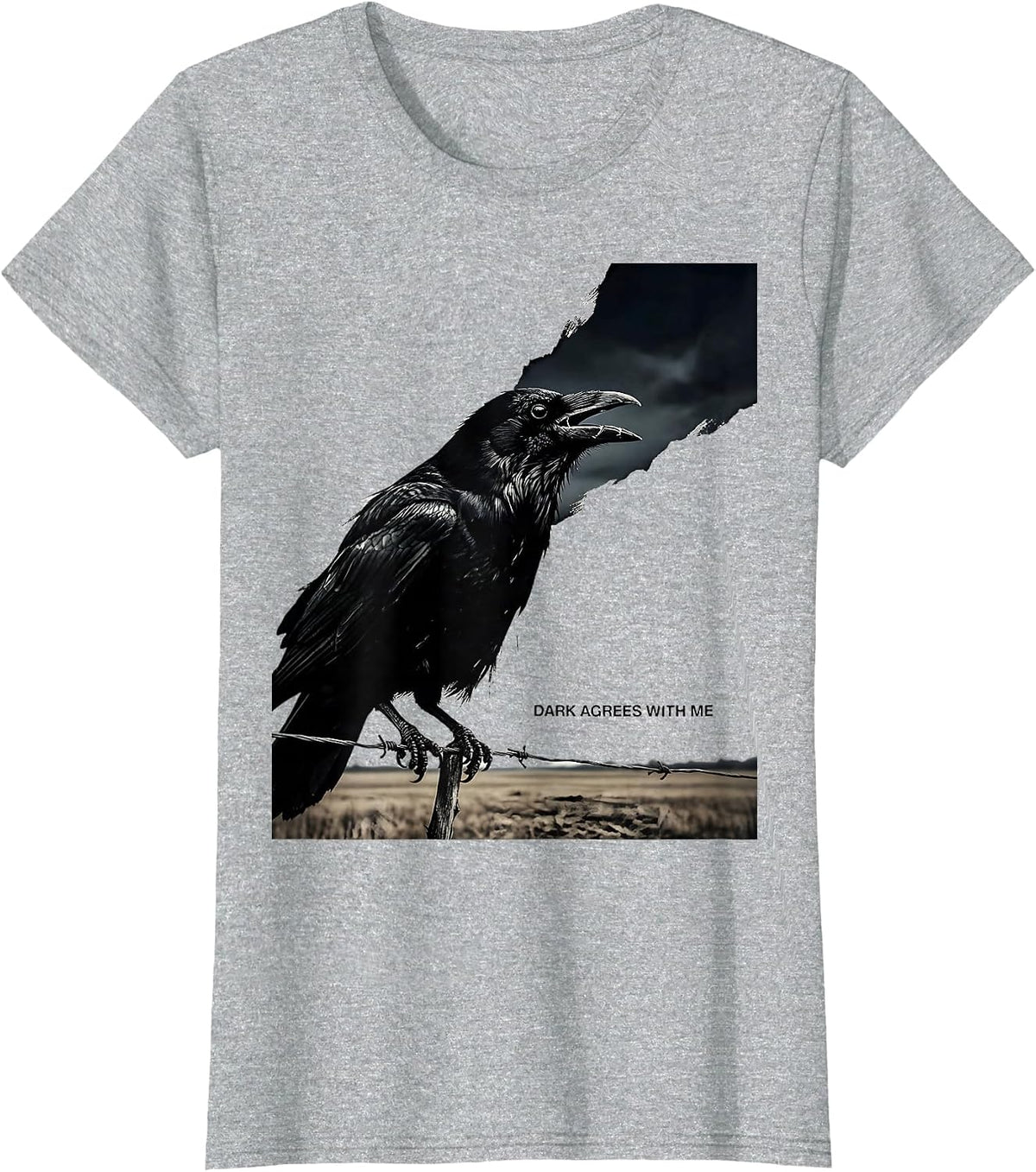 Women's Dark Agrees With Me Funny Crow Pun Bird Lover Gothic Humor T-Shirt - Heather Grey