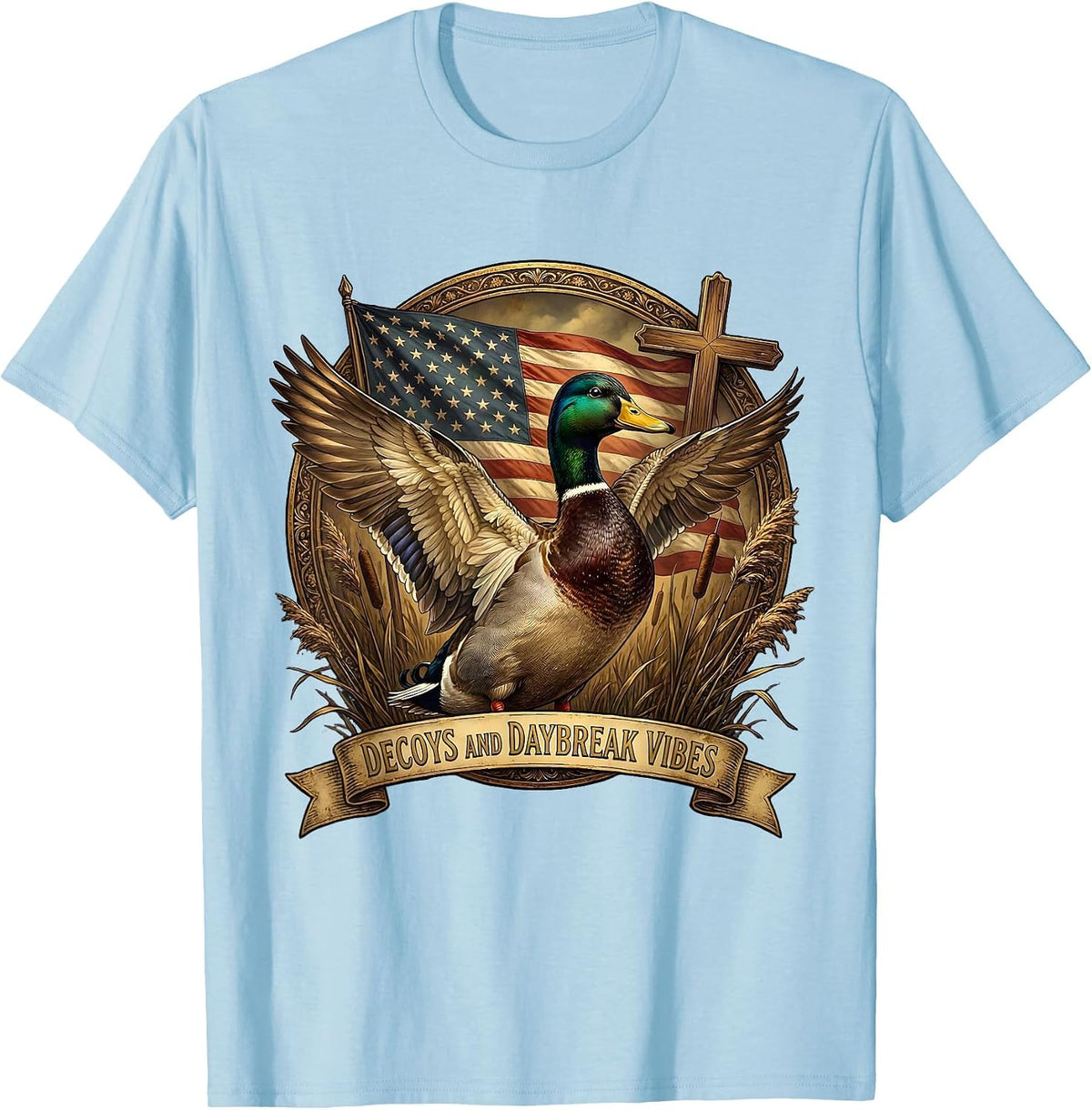 Men's Decoys and Daybreak Vibes Duck Camo Design T-Shirt - Baby Blue