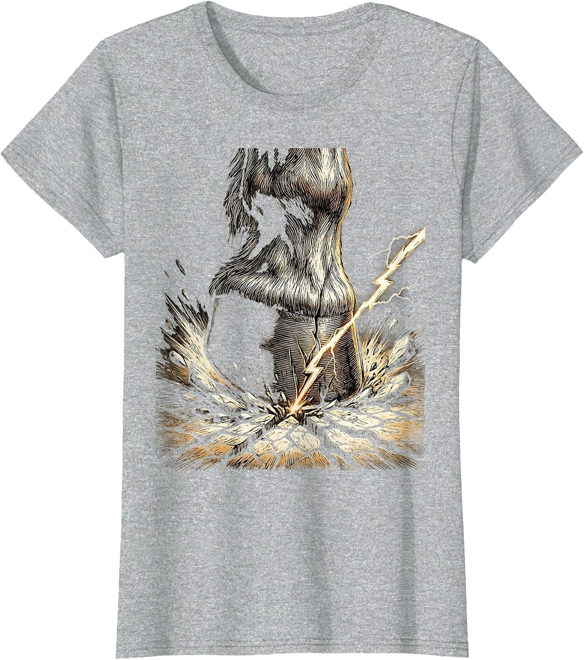 Horse Hoof Lightning Bolt Strike Graphic Tee T-Shirt - Heather Grey