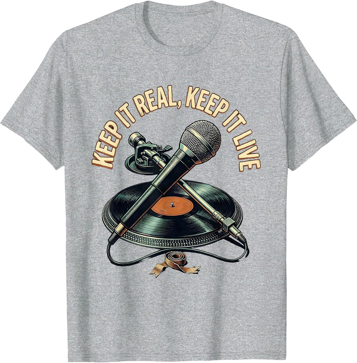 Men's Keep It Real Keep It Live Vintage Hip Hop Rap Music T-Shirt - Heather Grey