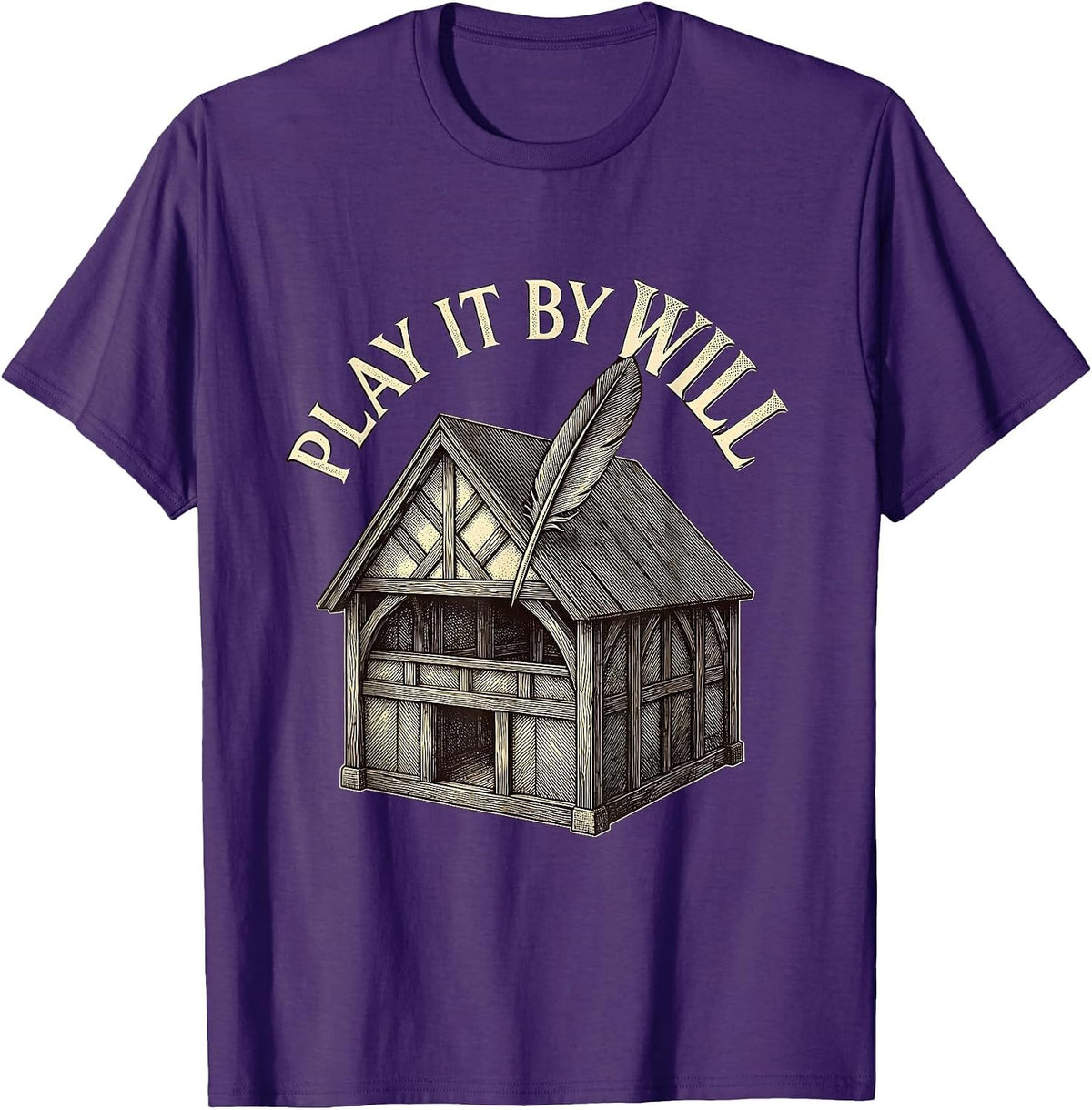 Play It By Will Crosshatch Vintage Shakespeare Literary T-Shirt - Purple