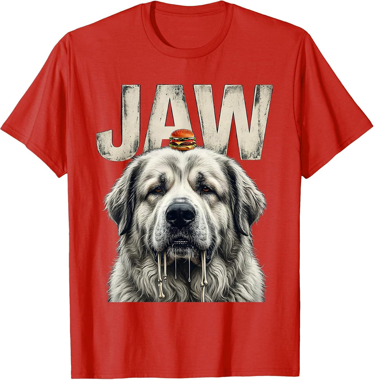 Men's JAW Funny Great Pyrenees Jowls Drooling Dog Mom Dad Burger T-Shirt - Red