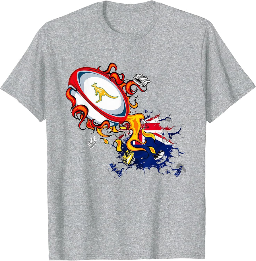Australia Rugby, Wallabies Rugby Jersey, Australian Flag T-Shirt - Heather Grey