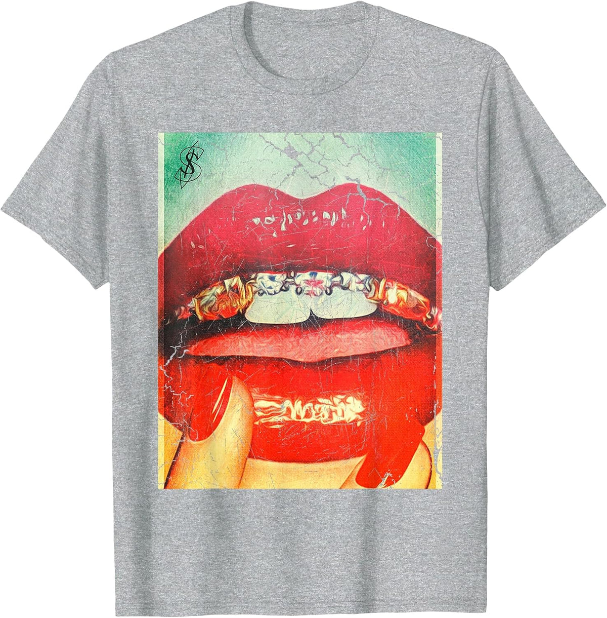 Diamonds in the Mouth Red Lips and Grills T-Shirt - Heather Grey
