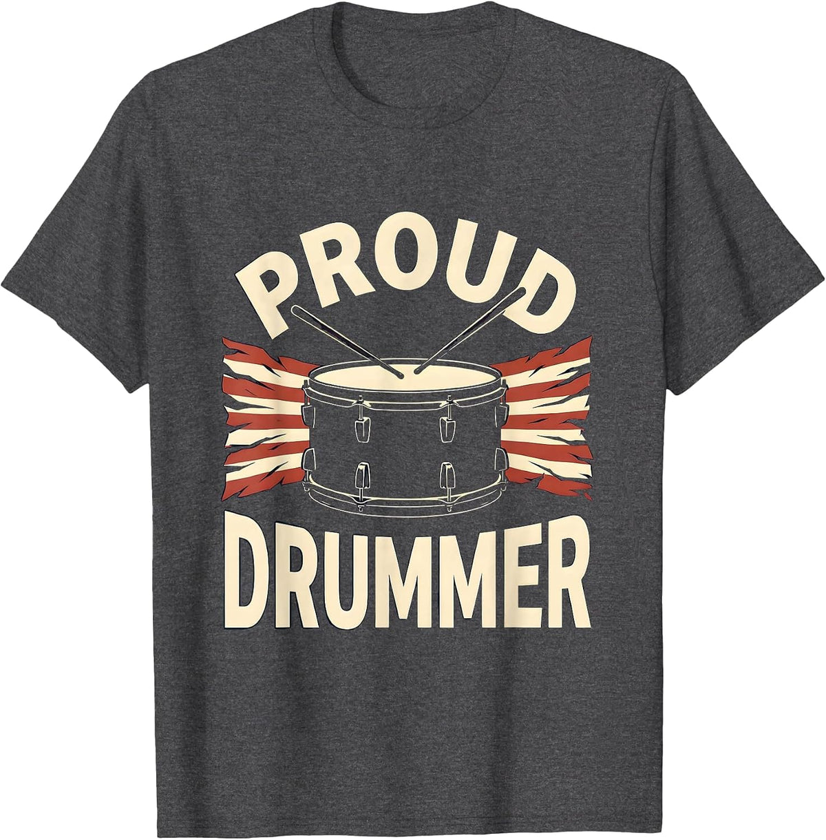 Proud Drummer Silhouette American Flag Patriotic Drummer T-Shirt - Dark Heather Grey