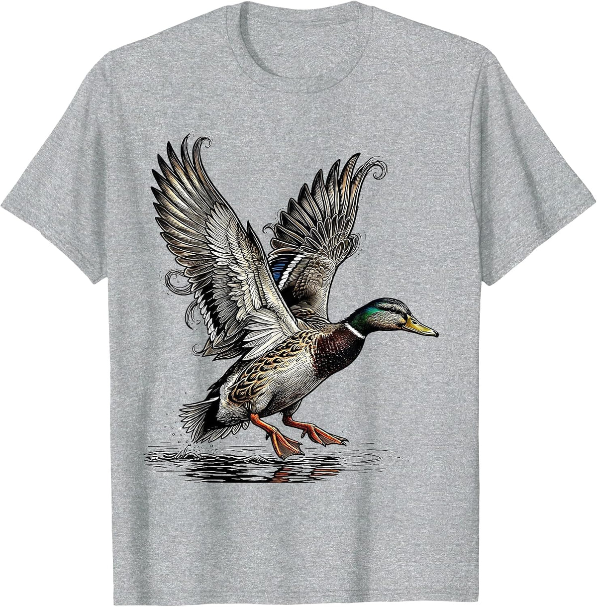 Men's Wild Duck Landing Wings Spread Nature Art T-Shirt - Heather Grey