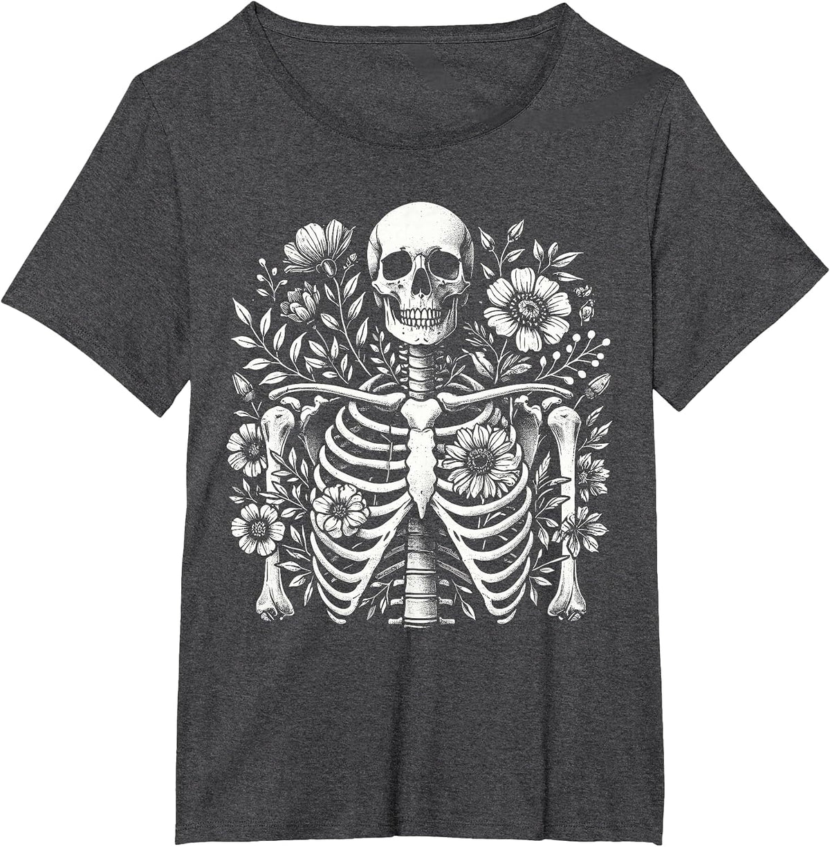Halloween Floral Skeleton Flowers Goth Aesthetic T-Shirt - Dark Heather Grey